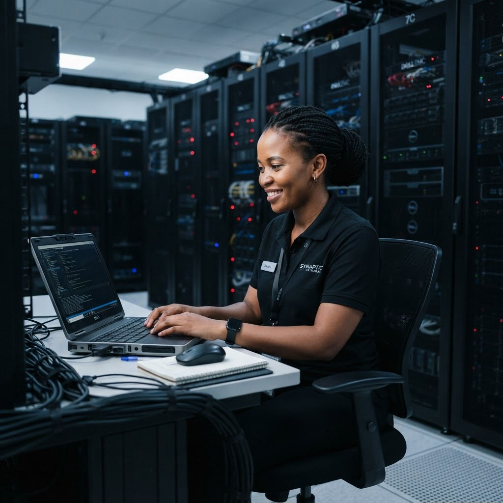 itX365 support technician working in a modern server room